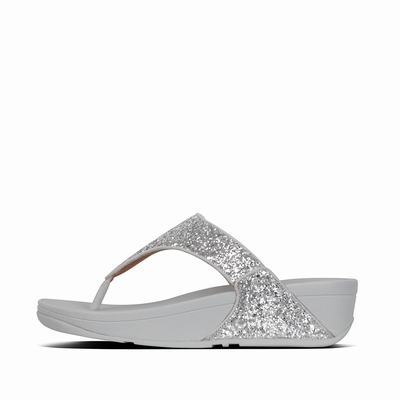 Fitflop Lulu Glitter Toe-Post - Sandalen Damen - Silber (VED362701)